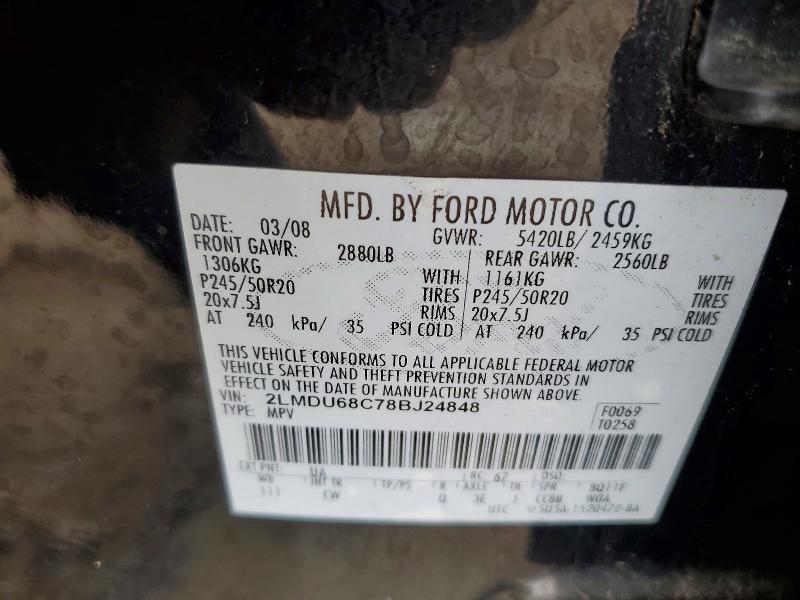 56263836 :رقم المزاد ، 2LMDU68C78BJ24848 vin ، 2008 Lincoln Mkx مزاد بيع