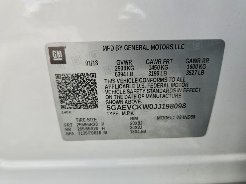 2018 Buick Enclave მანქანა იყიდება აუქციონზე, vin: 5GAEVCKW0JJ198098, აუქციონის ნომერი: 56628436