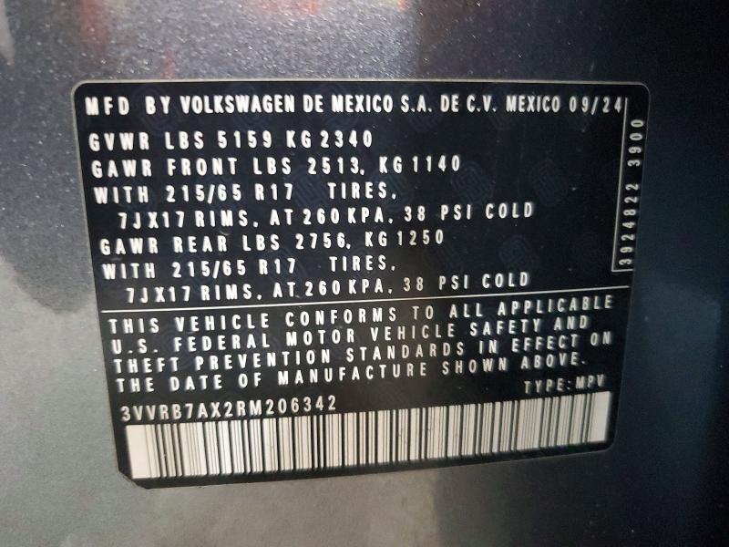 58065496 :رقم المزاد ، 3VVRB7AX2RM206342 vin ، 2024 Volkswagen Tiguan مزاد بيع