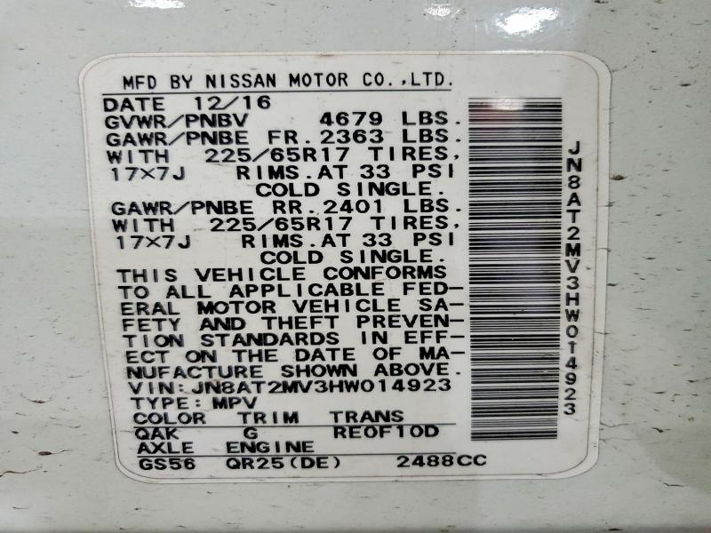 2017 Nissan Rogue მანქანა იყიდება აუქციონზე, vin: JN8AT2MV3HW014923, აუქციონის ნომერი: 58942536
