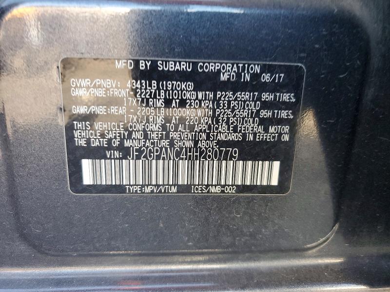 58932206 :رقم المزاد ، JF2GPANC4HH280779 vin ، 2017 Subaru Crosstrek مزاد بيع