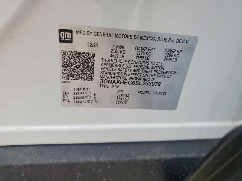 56402326 :رقم المزاد ، 3GNAXHEG6SL233978 vin ، 2025 Chevrolet Equinox مزاد بيع