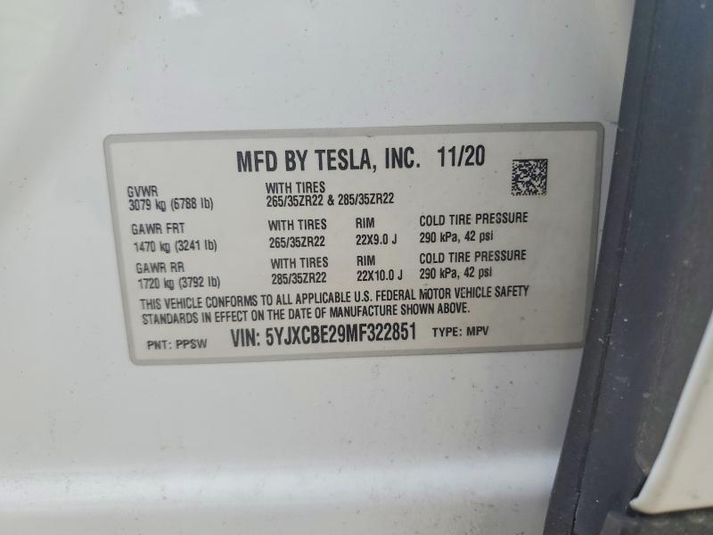 Продаж на аукціоні авто 2021 Tesla Model X, vin: 5YJXCBE29MF322851, номер лоту: 56186456