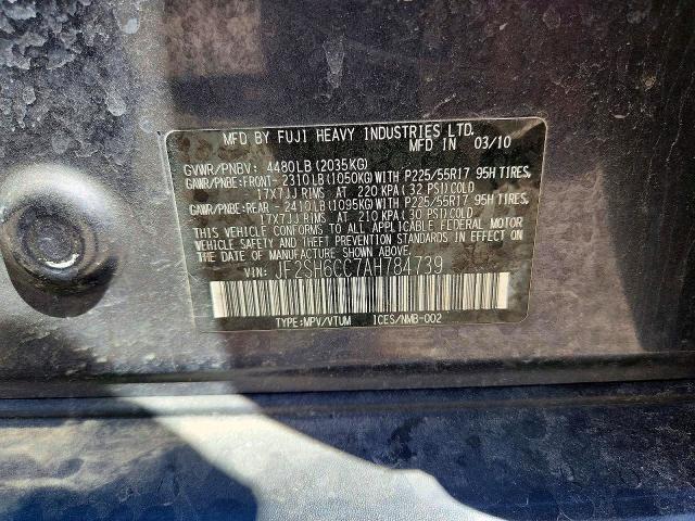 59232066 :رقم المزاد ، JF2SH6CC7AH784739 vin ، 2010 Subaru Forester مزاد بيع