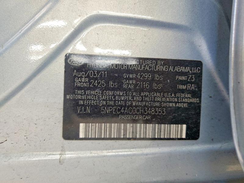 Продажа на аукционе авто 2012 Hyundai Sonata, vin: 5NPEC4AC0CH348353, номер лота: 55858286
