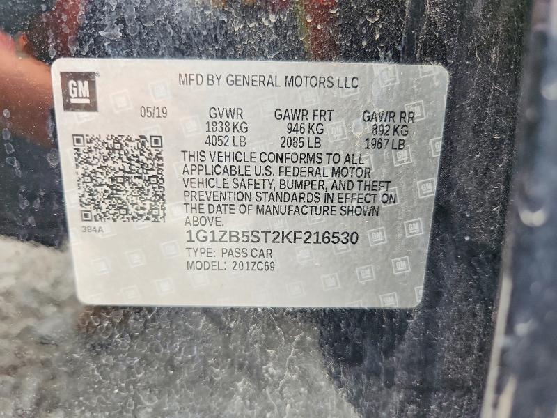 57405856 :رقم المزاد ، 1G1ZB5ST2KF216530 vin ، 2019 Chevrolet Malibu مزاد بيع
