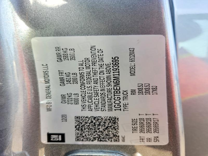 2021 Chevrolet Colorado მანქანა იყიდება აუქციონზე, vin: 1GCGTBEN6M1193695, აუქციონის ნომერი: 57288576