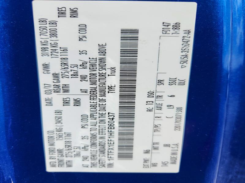 56162356 :رقم المزاد ، 1FTFX1EF1HFB60437 vin ، 2017 Ford F150 مزاد بيع