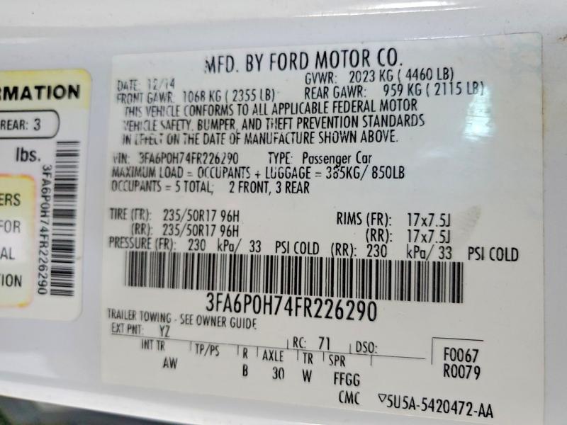 Aukcja sprzedaży 2015 Ford Fusion, vin: 3FA6P0H74FR226290, numer aukcji: 58380866