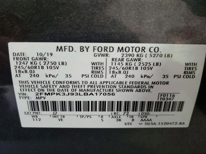 Продажа на аукционе авто 2020 Ford Edge, vin: 2FMPK3J93LBA17056, номер лота: 55820576