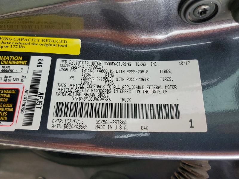 Aukcja sprzedaży 2018 Toyota Tundra, vin: 5TFDY5F16JX694726, numer aukcji: 57845696