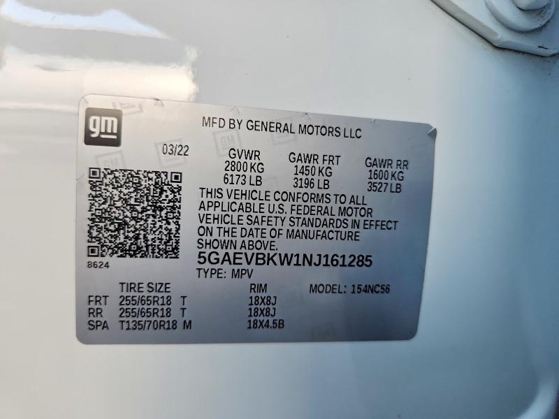 57430266 :رقم المزاد ، 5GAEVBKW1NJ161285 vin ، 2022 Buick Enclave مزاد بيع