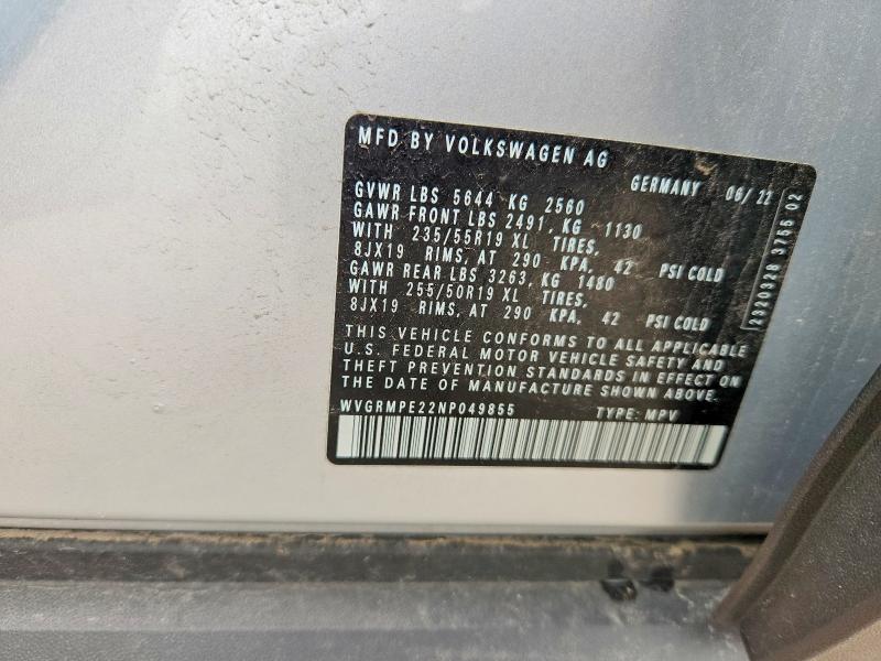 56455246 :رقم المزاد ، WVGRMPE22NP049855 vin ، 2022 Volkswagen Id.4 مزاد بيع