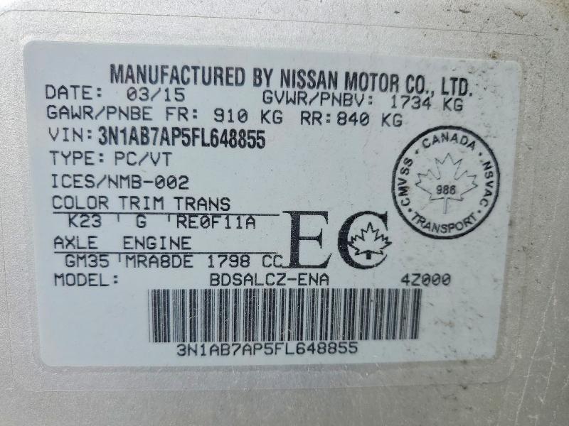 Продажа на аукционе авто 2015 Nissan Sentra, vin: 3N1AB7AP5FL648855, номер лота: 57840546