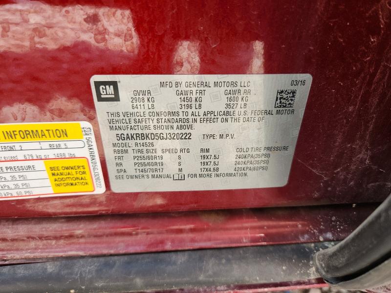 Aukcja sprzedaży 2016 Buick Enclave, vin: 5GAKRBKD5GJ320222, numer aukcji: 56578176