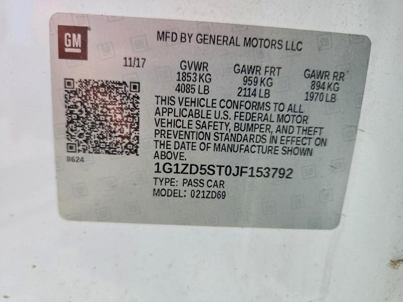 Aukcja sprzedaży 2018 Chevrolet Malibu, vin: 1G1ZD5ST0JF153792, numer aukcji: 57393526