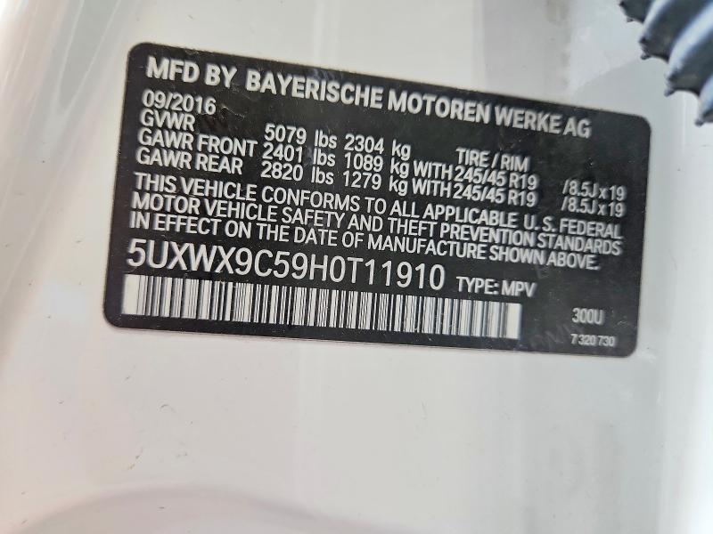 Aukcja sprzedaży 2017 Bmw X3, vin: 5UXWX9C59H0T11910, numer aukcji: 58418186