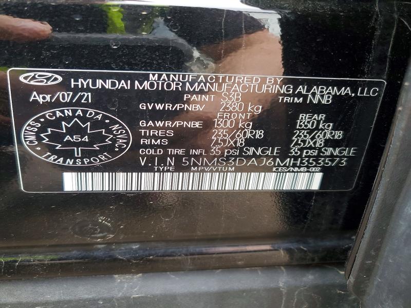 Продаж на аукціоні авто 2021 Hyundai Santa Fe, vin: 5NMS3DAJ6MH353573, номер лоту: 57373266