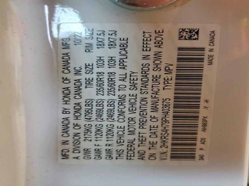 58325416 :رقم المزاد ، 2HKRS4H79PH403675 vin ، 2023 Honda Cr-v مزاد بيع