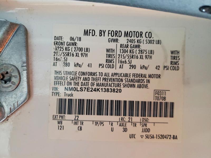 2019 Ford Transit Connect მანქანა იყიდება აუქციონზე, vin: NM0LS7E24K1383820, აუქციონის ნომერი: 57582376