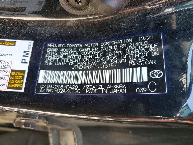 2022 Toyota Corolla Hatchback მანქანა იყიდება აუქციონზე, vin: JTND4MBE3N3161871, აუქციონის ნომერი: 55611966
