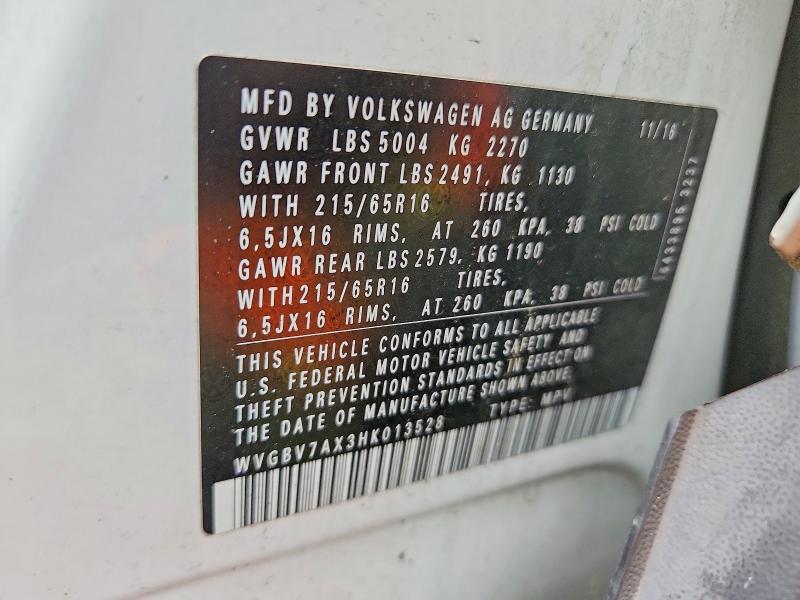 2017 Volkswagen Tiguan მანქანა იყიდება აუქციონზე, vin: WVGBV7AX3HK013528, აუქციონის ნომერი: 56731996