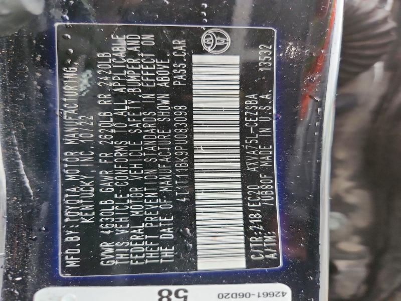 2023 Toyota Camry მანქანა იყიდება აუქციონზე, vin: 4T1T11BK9PU083098, აუქციონის ნომერი: 55768686