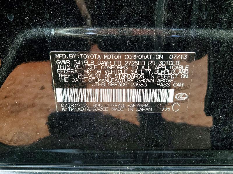 Auction sale of the 2013 Lexus Ls, vin: JTHBL5EF3D5123583, lot number: 59147576