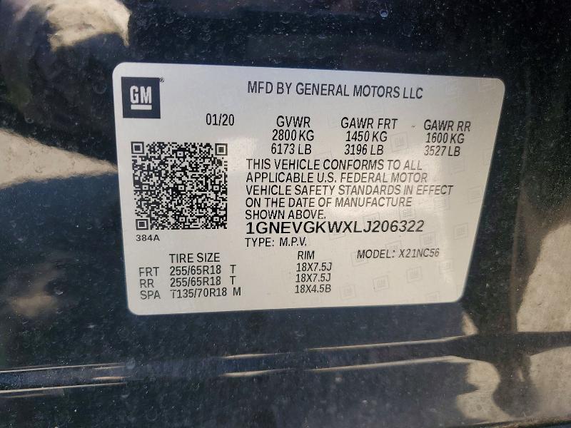 Aukcja sprzedaży 2020 Chevrolet Traverse, vin: 1GNEVGKWXLJ206322, numer aukcji: 55429236