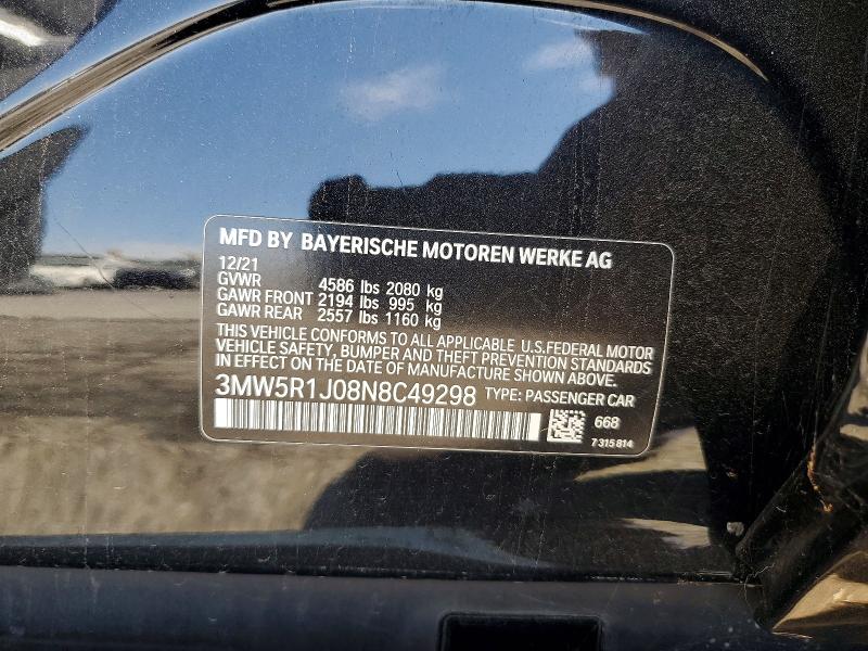Продаж на аукціоні авто 2022 Bmw 330i, vin: 3MW5R1J08N8C49298, номер лоту: 57079846