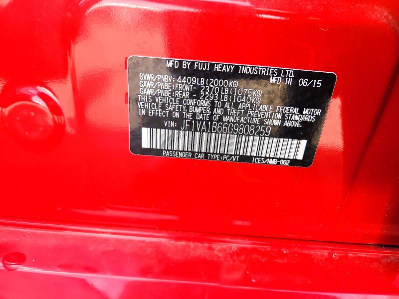Продаж на аукціоні авто 2016 Subaru Wrx, vin: JF1VA1B66G9808259, номер лоту: 57560906