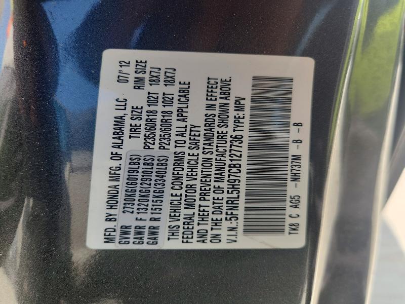 Aukcja sprzedaży 2012 Honda Odyssey, vin: 5FNRL5H97CB127736, numer aukcji: 58086756