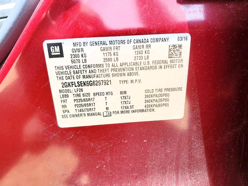 Aukcja sprzedaży 2016 Gmc Terrain, vin: 2GKFLSEK6G6297921, numer aukcji: 85974125