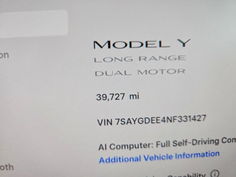 57649826 :رقم المزاد ، 7SAYGDEE4NF331427 vin ، 2022 Tesla Model Y مزاد بيع