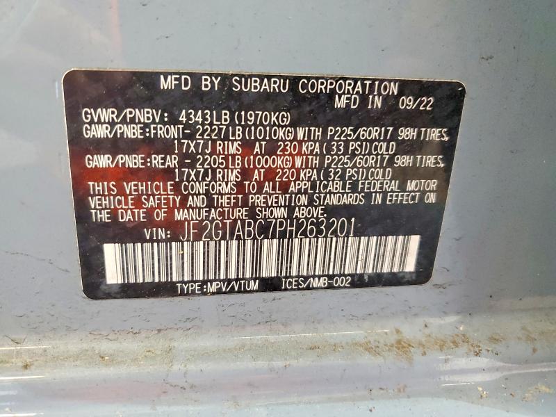 56750196 :رقم المزاد ، JF2GTABC7PH263201 vin ، 2023 Subaru Crosstrek مزاد بيع