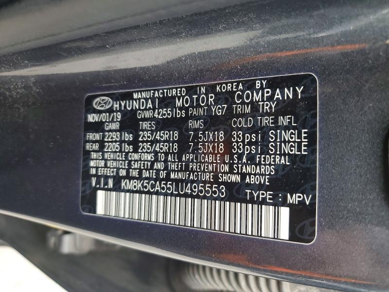 2020 Hyundai Kona მანქანა იყიდება აუქციონზე, vin: KM8K5CA55LU495553, აუქციონის ნომერი: 58378856