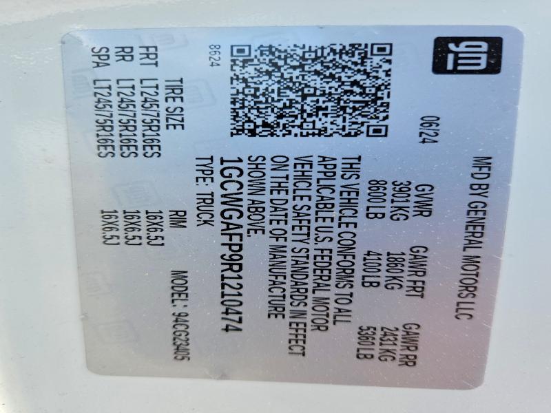 57586796 :رقم المزاد ، 1GCWGAFP9R1210474 vin ، 2024 Chevrolet Express G2500 مزاد بيع