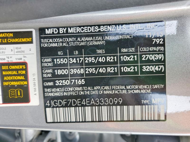 Aukcja sprzedaży 2014 Mercedes-benz Gl, vin: 4JGDF7DE4EA333099, numer aukcji: 85606975