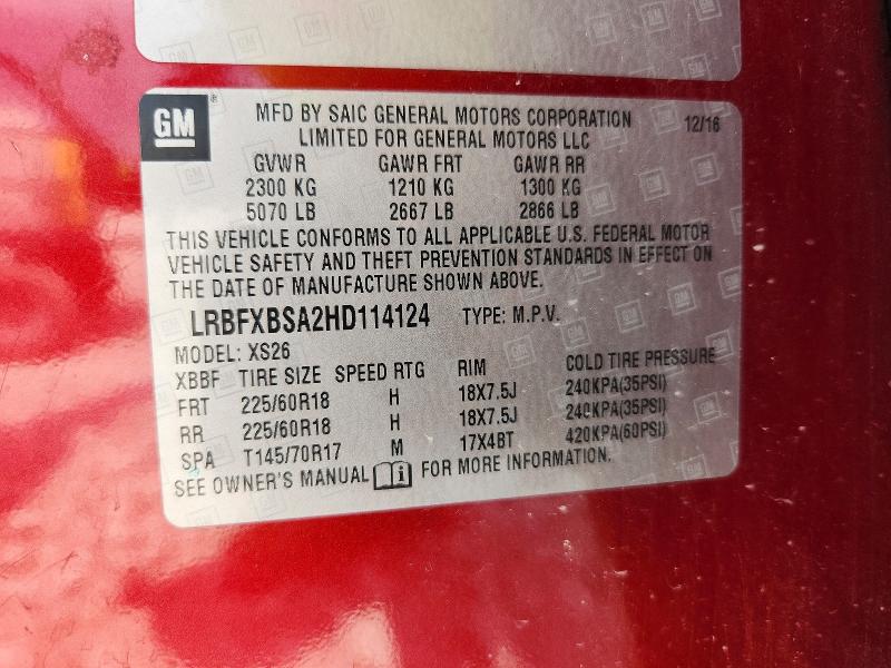 Продаж на аукціоні авто 2017 Buick Envision, vin: LRBFXBSA2HD114124, номер лоту: 58442526