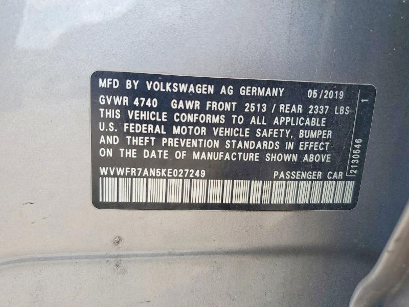 58017636 :رقم المزاد ، WVWFR7AN5KE027249 vin ، 2019 Volkswagen Arteon مزاد بيع