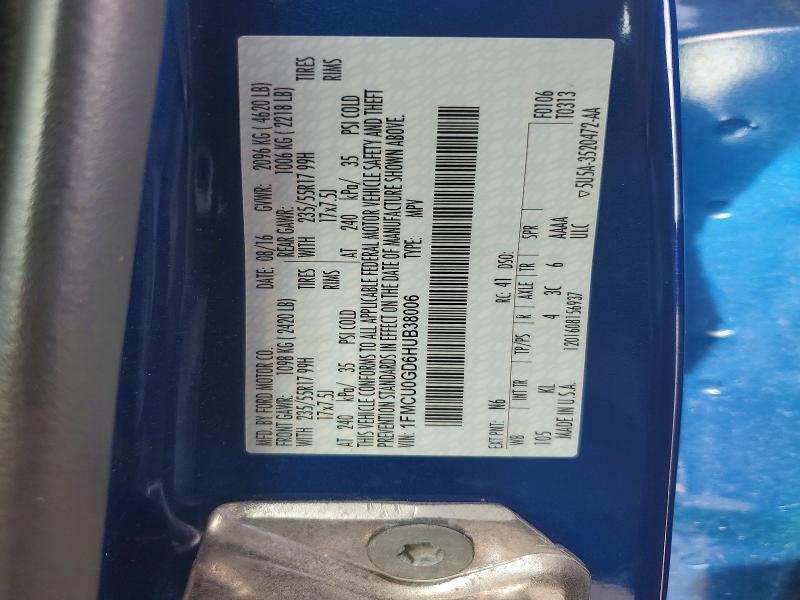 2017 Ford Escape მანქანა იყიდება აუქციონზე, vin: 1FMCU0GD6HUB38006, აუქციონის ნომერი: 55977606