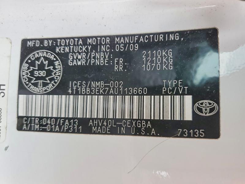 57942056 :رقم المزاد ، 4T1BB3EK7AU113660 vin ، 2010 Toyota Camry مزاد بيع