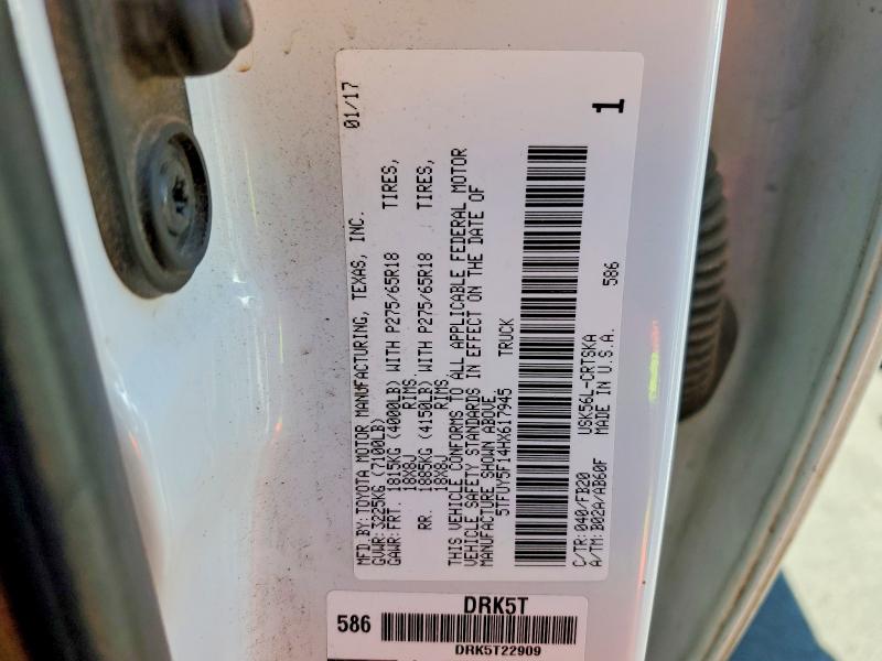 58321666 :رقم المزاد ، 5TFUY5F14HX617945 vin ، 2017 Toyota Tundra مزاد بيع