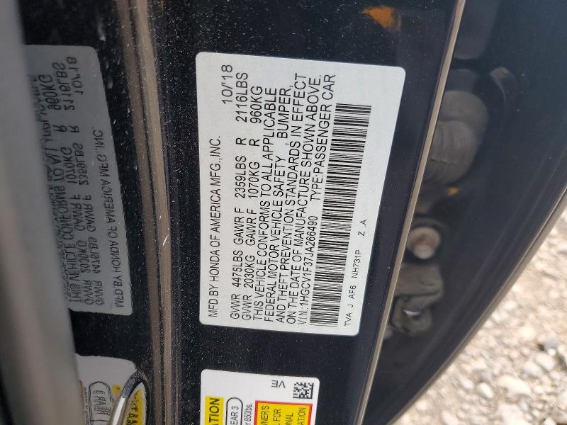 Aukcja sprzedaży 2018 Honda Accord, vin: 1HGCV1F37JA266490, numer aukcji: 58070936