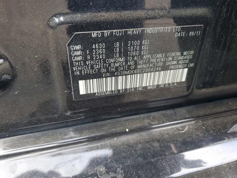 58115886 :رقم المزاد ، 4S3BMDK68C2004246 vin ، 2012 Subaru Legacy مزاد بيع