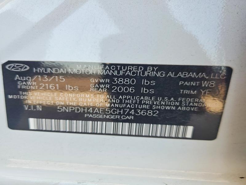 Aukcja sprzedaży 2016 Hyundai Elantra, vin: 5NPDH4AE5GH743682, numer aukcji: 57050266