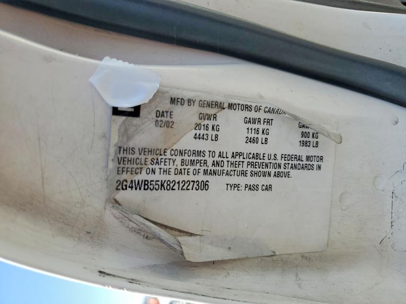 2002 Buick Regal მანქანა იყიდება აუქციონზე, vin: 2G4WB55K821227306, აუქციონის ნომერი: 57422796