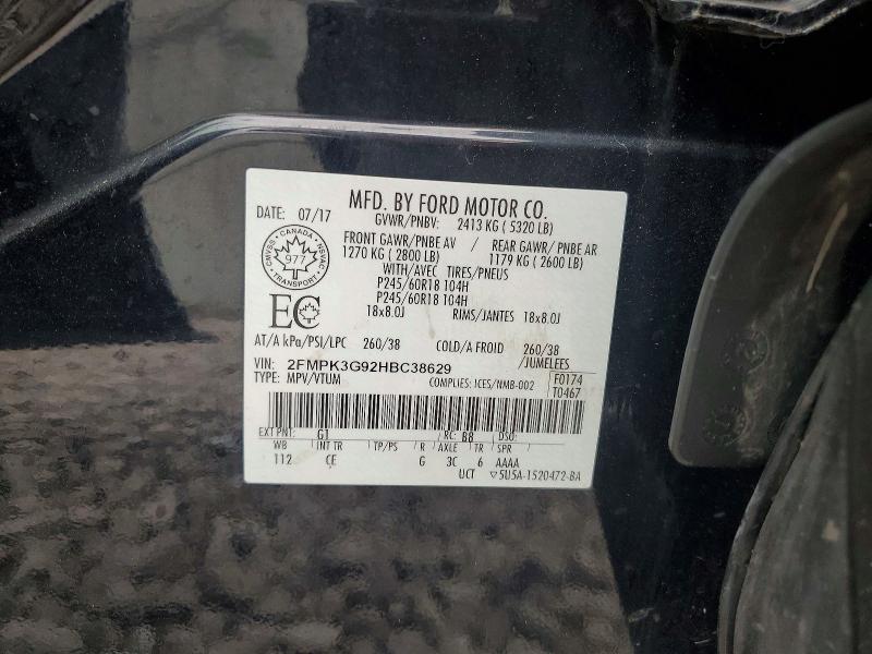 57240726 :رقم المزاد ، 2FMPK3G92HBC38629 vin ، 2017 Ford Edge مزاد بيع