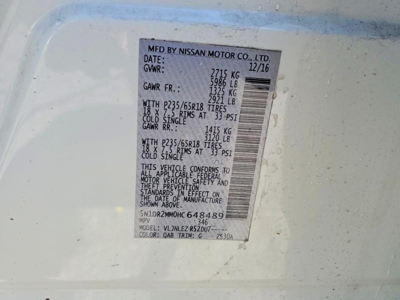 2017 Nissan Pathfinder მანქანა იყიდება აუქციონზე, vin: 5N1DR2MM0HC648489, აუქციონის ნომერი: 55867166