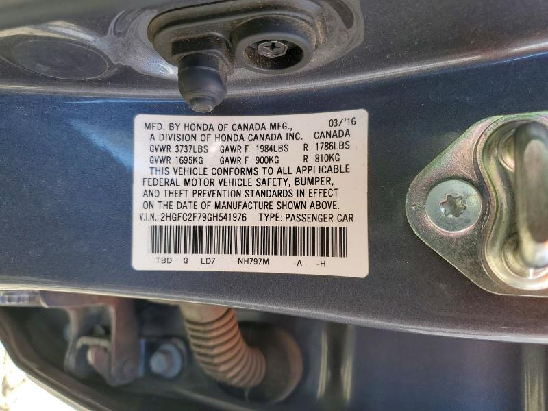Aukcja sprzedaży 2016 Honda Civic, vin: 2HGFC2F79GH541976, numer aukcji: 58475686